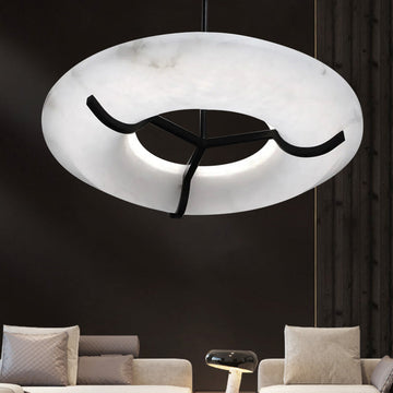 Maxine Modern Round Alabaster Dining Room Chandelier Chandelier Kevin Studio Inc 23.6" D