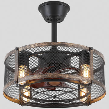Iron Cage Country Wood Grain Black Ceiling Fan Light 18"