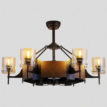 Caged Ceiling Fan with Lights Black Vintage Rustic Farmhouse Chandelier 38.5"