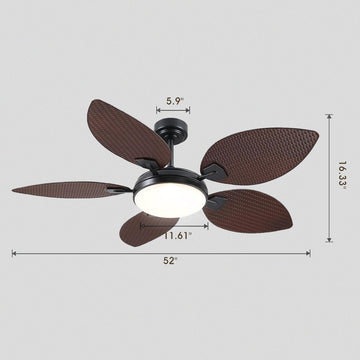 Ceiling Fans with Lights Palm Leaf Ceiling Fan for Patios Porch 6 Speeds, Reversible 52"