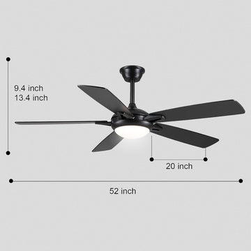 Modern Ceiling Fans with Lights 6 Speeds Reversible Dual Finish Wooden Blades 52"