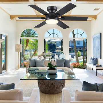 Modern Flush Mount Fans Light Ceiling Fans with Lights Black Low Profile Ceiling Fans 52“