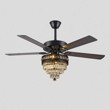 Noiseless Crystal Ceiling Fan Fandelier with Lights 52"