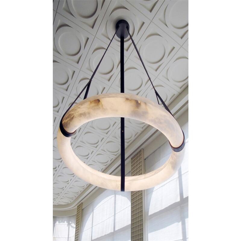 Oslo L1P Pendant Alabaster Chandelier, Halo Ring Chandelier With canopy Over Dining Table Chandelier Kevin Studio Inc