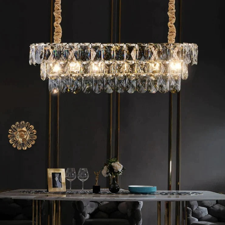 Extra Large Light Luxury Tiered Crystal Rectangle Chandelier for Dining Area