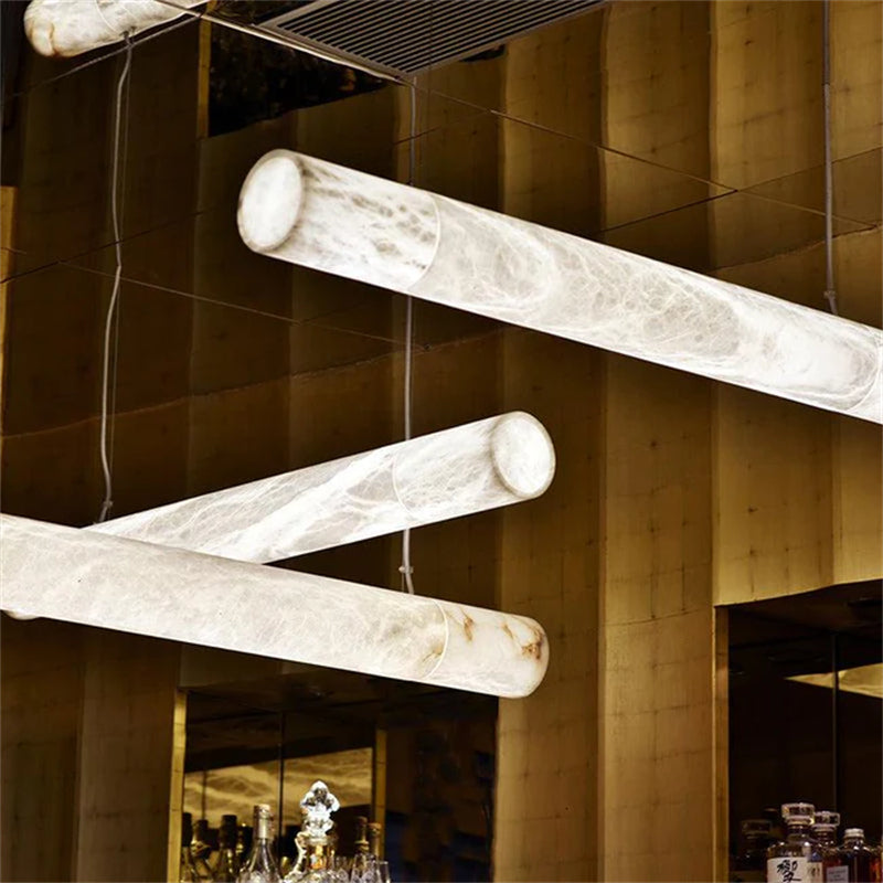 Fanci Avis Alabaster Linear Pendant Light Over Kitchen Island