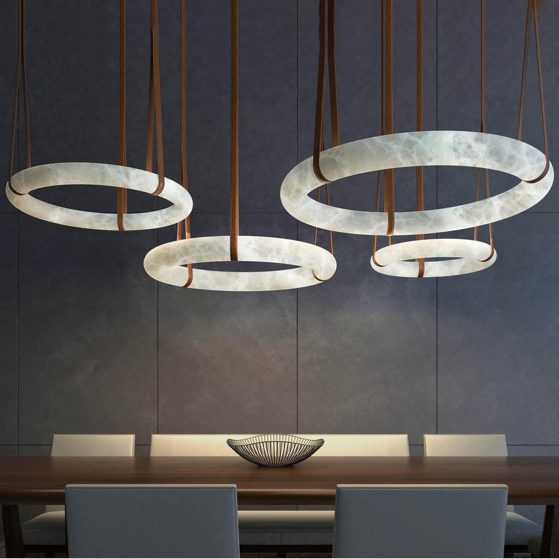 Oslo Pendant Alabaster Chandelier, Halo Ring Chandelier