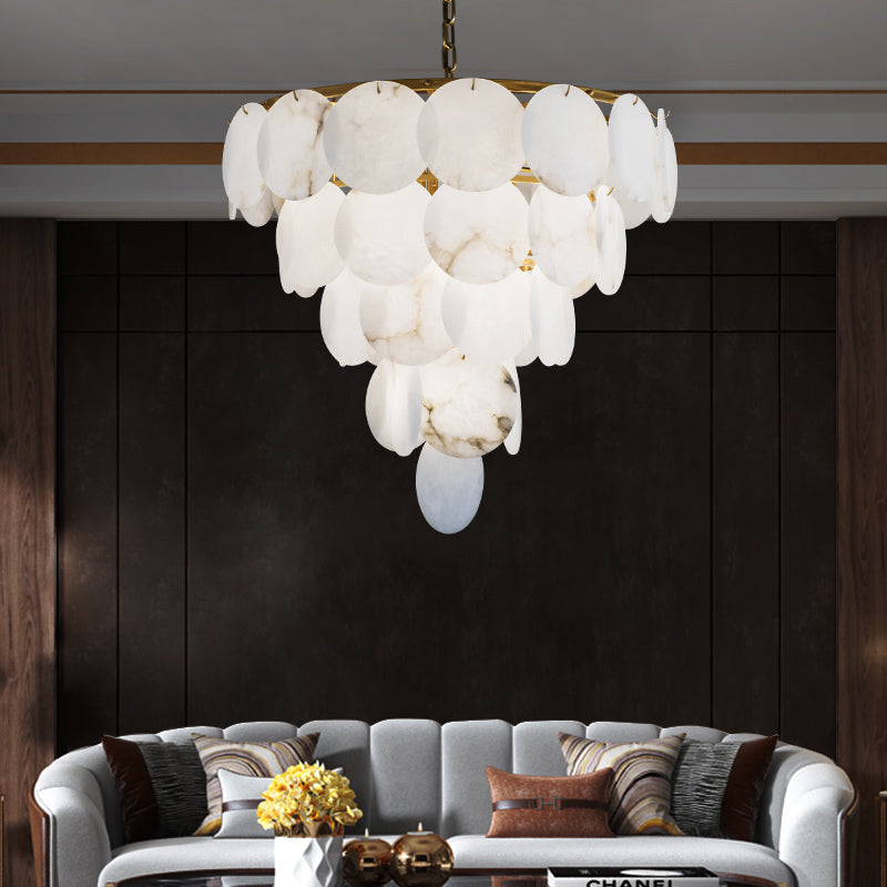 Fanci Aurora Round Chandelier Alabaster for Living Room Dining Table