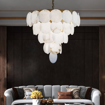 Fanci Aurora Round Chandelier Alabaster for Living Room Dining Table