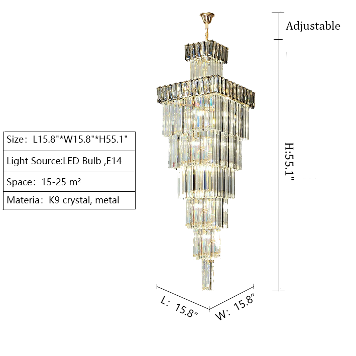 extra large golden liner crystal chandelier for foyer staircase