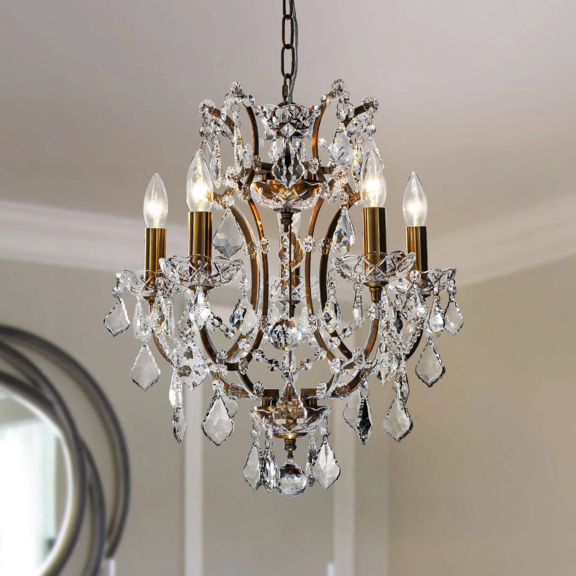 Evan IRON & CRYSTAL ROUND CHANDELIER 18"