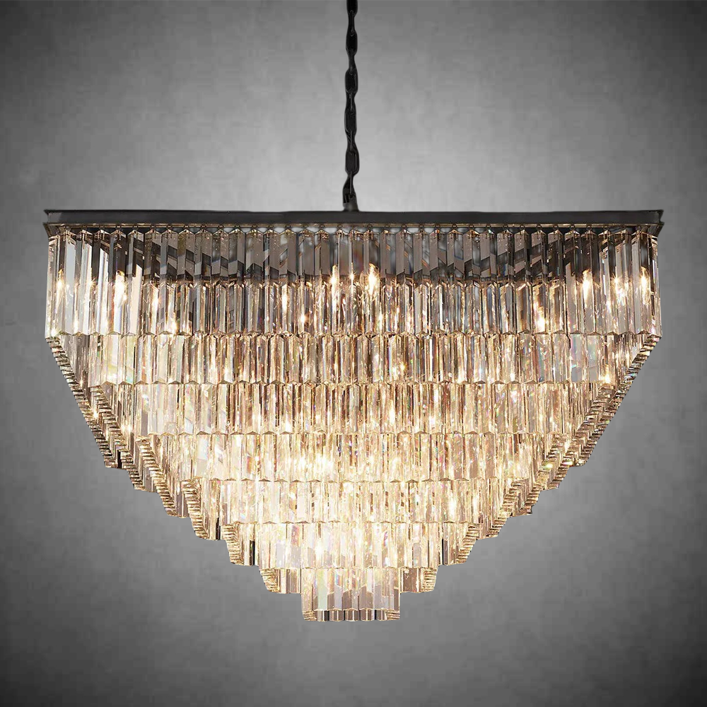 1920s Odoen Art Deco Square Chandelier 47"