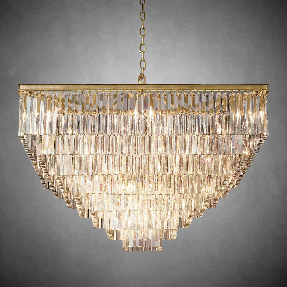 1920s Odoen Art Deco Square Chandelier 47"