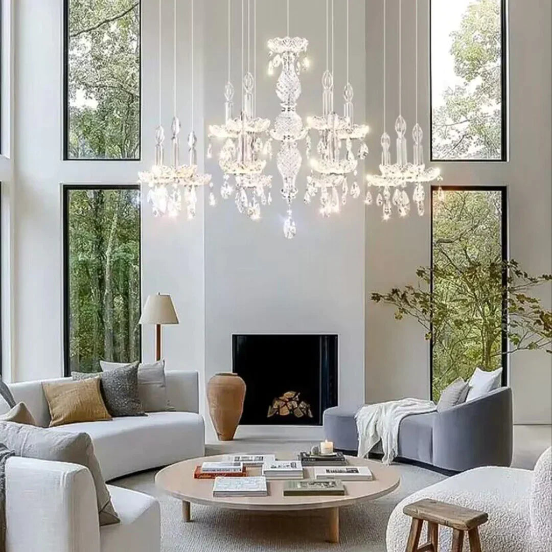 French Romantic Candle Crystal Chandelier White Modern Art Creative Pendant Light For Living Room/Dining Room/Bedroom