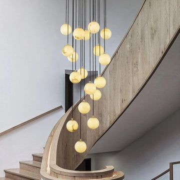 Roden Alabaster Global Pendant Chandelier For Staircase, Spiral Global Pendant