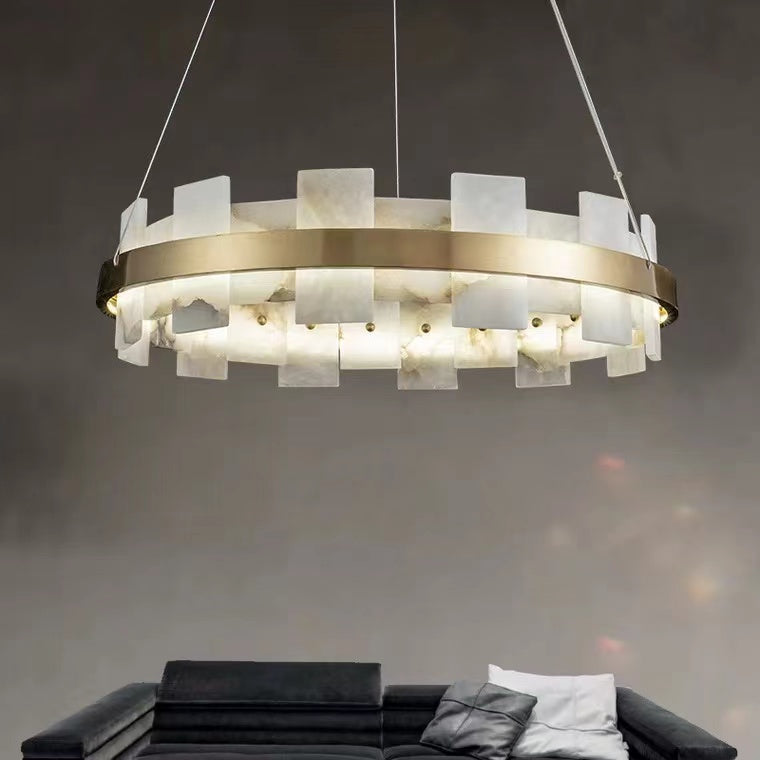 Fanci Anita Modern Round Alabaster Chandelier For Living Room