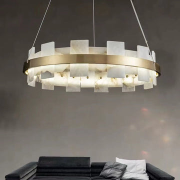 Fanci Anita Modern Round Alabaster Chandelier For Living Room