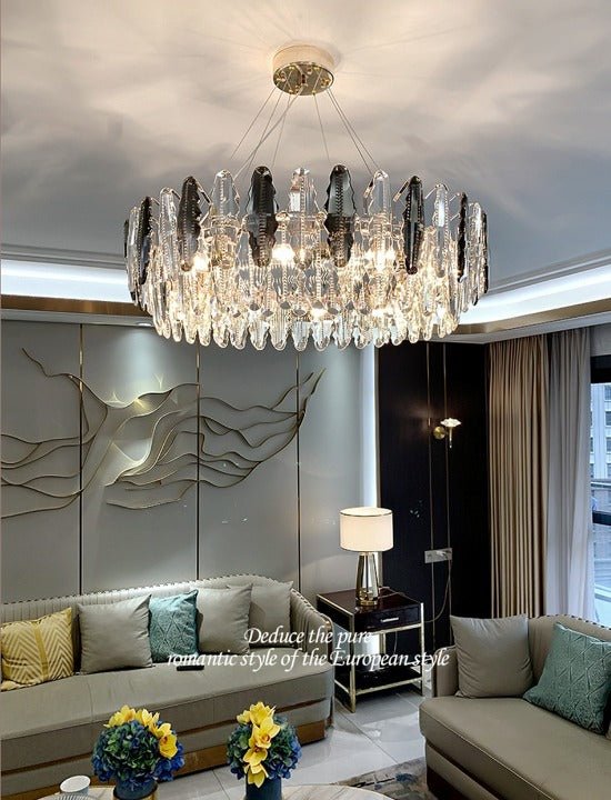 fancilighting Round Gold Crystal Shine Chandelier For Living Room, Kitchen Dia31.5*H9.8" / Warm White / Dimmable