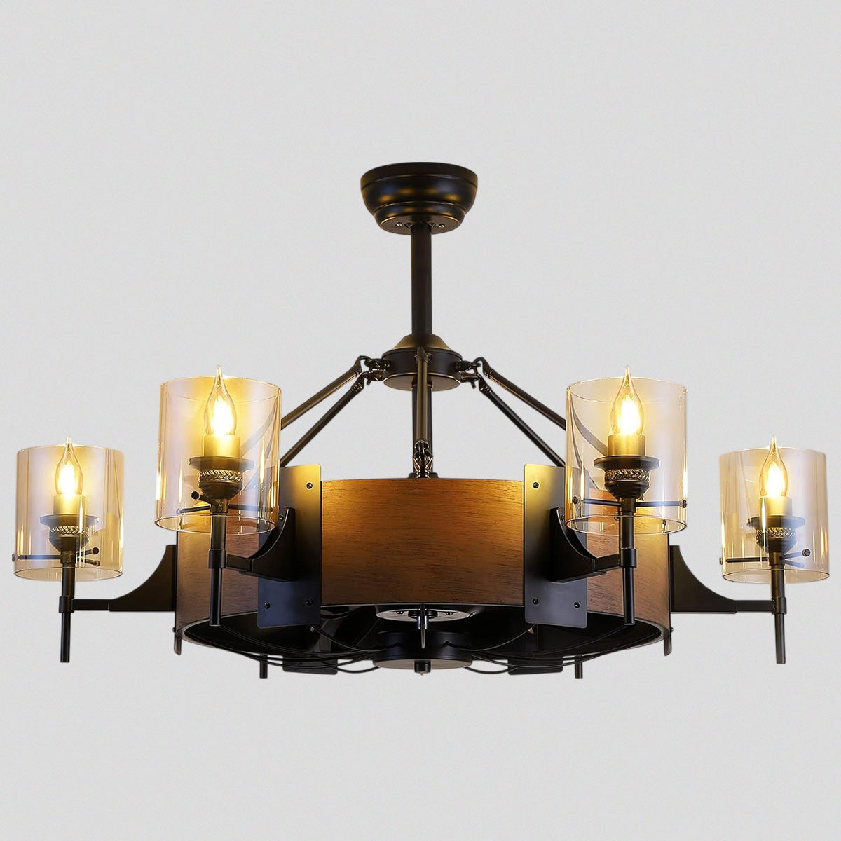 Caged Ceiling Fan with Lights Black Vintage Rustic Farmhouse Chandelier 38.5"
