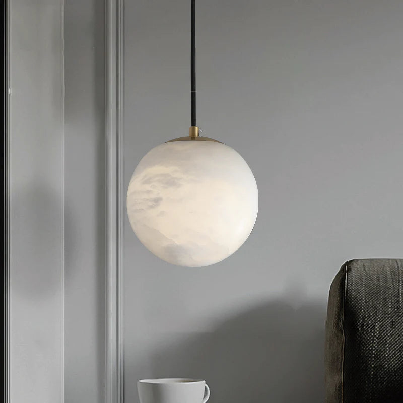 Fanci Hansa Alabaster Ball Pendant Light, Island Mini Pendant Light