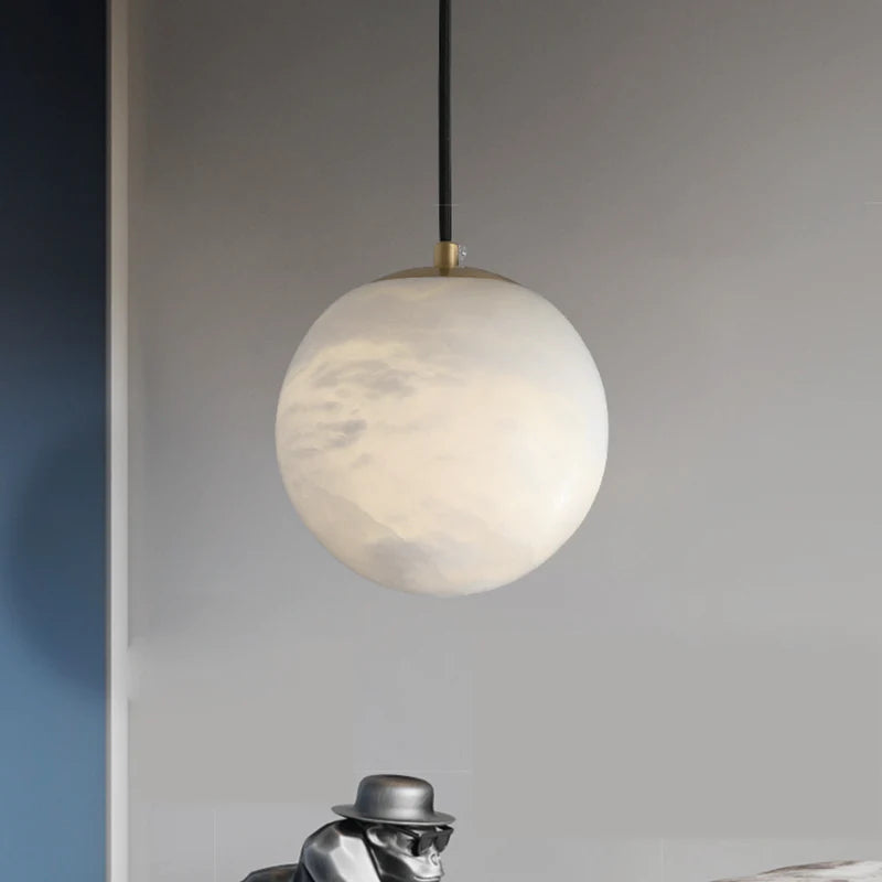 Fanci Hansa Alabaster Ball Pendant Light, Island Mini Pendant Light