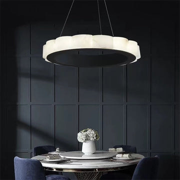 Melonie Moden Alabaster Round Chandelier Black Over Dining Table