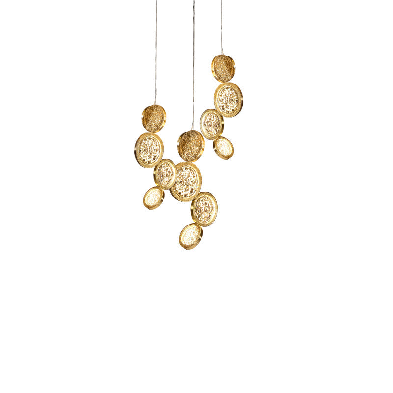 Modern Copper LED Circular Luxury Light Fixture. Staircase Chandelier  Kevin Studio 31.5" W x 48.74" H