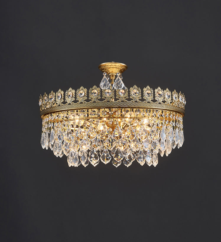 chandelier,chandeliers,pendant,crystal,metal,raindrop crystal,crown,lights,ceiling,flush mount,luxury,light luxury,round,gold