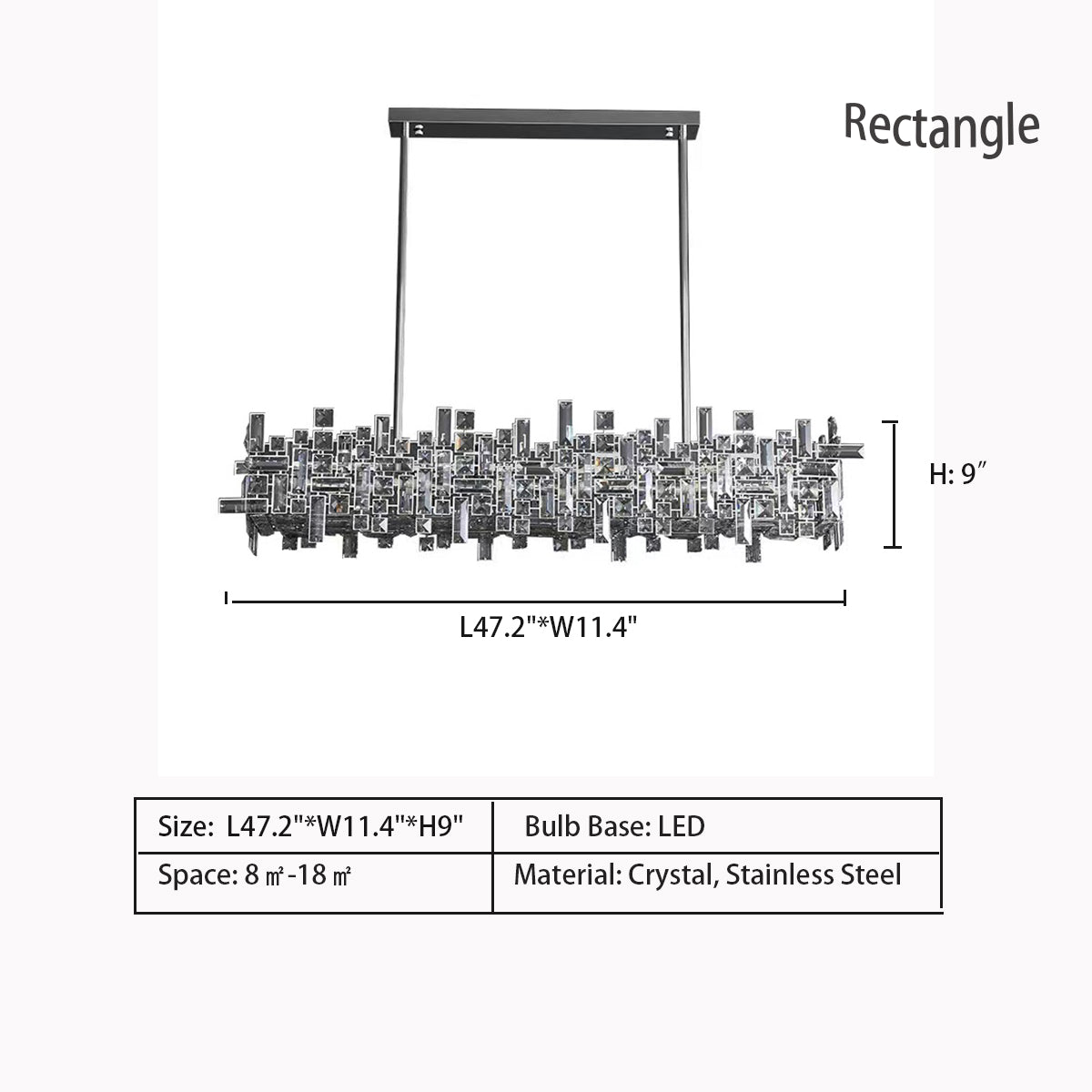 L47.2"*W11.4"*H9.0" chandelier,chandeliers,extra large,large,art,irregular,crystal,suit,living room,dining room,pendant,block,long table,big table,kitchen island,bar