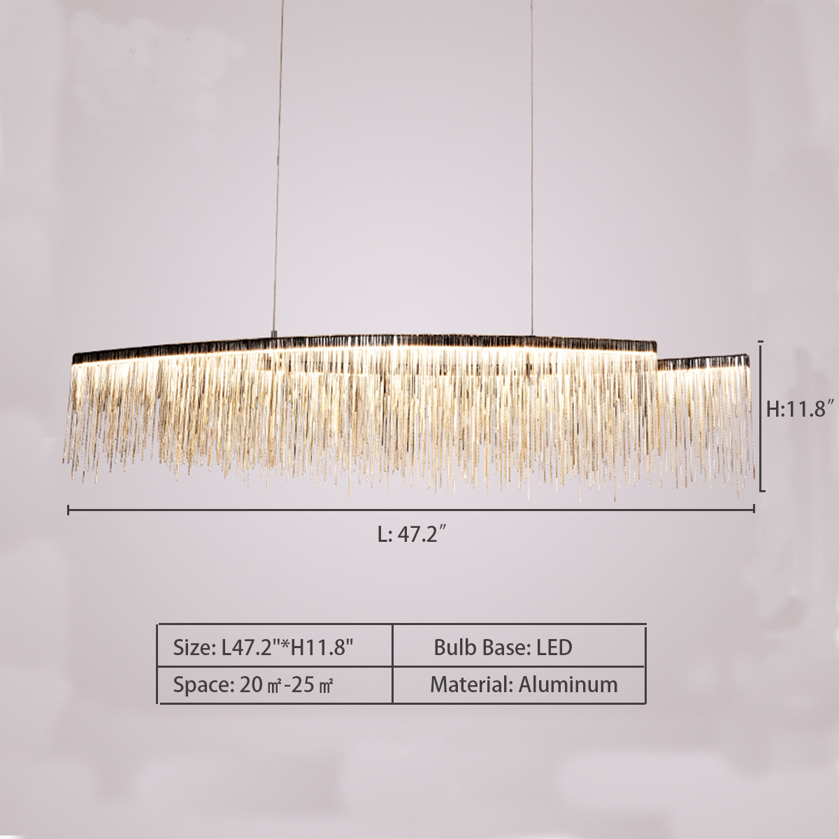 L47.2"*H11.8" Aleeha LED Modern Pendant Light, Aluminum Tassel Linear Chandelier, Chrome Light Fixtures,chandelier,chandeliers,pendant,tassel,aluminum,irregular,kitchen island,dining ar,dining table,long table,big table,chrome,gold