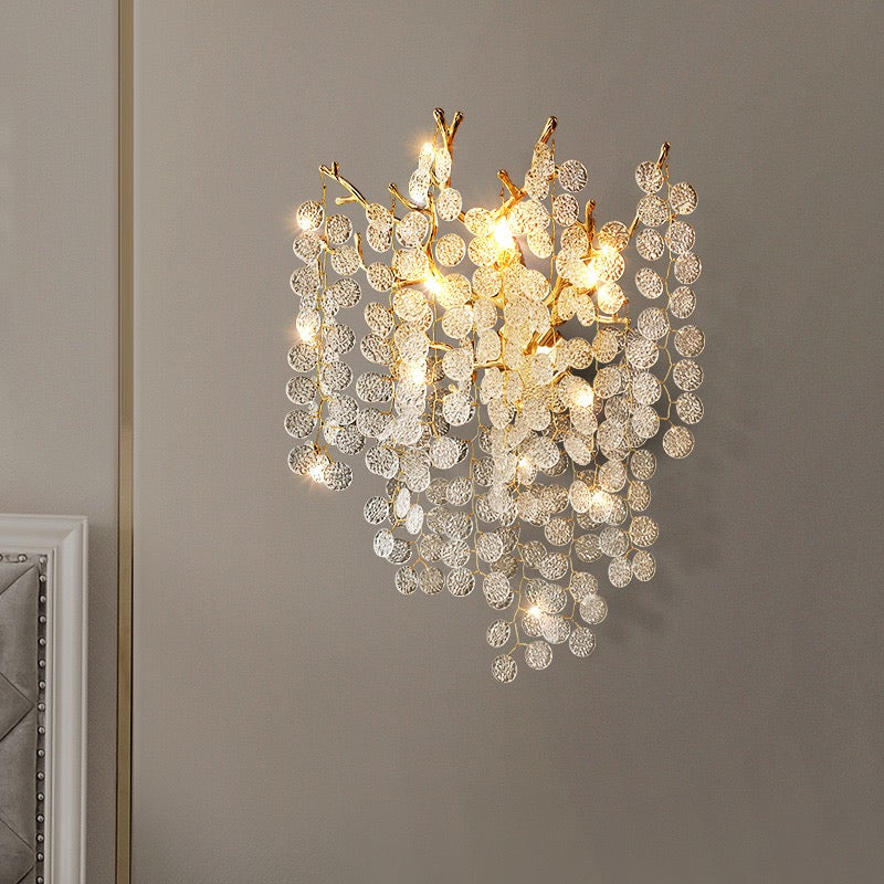 Elspeth Modern Round Gold Clear Crystal  Wall Sconce For Bedroom Wall Light Fixtures J-CHANDELIER