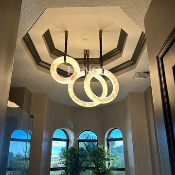 Stephen Pendant Alabaster chandelier, Halo Ring chandelier