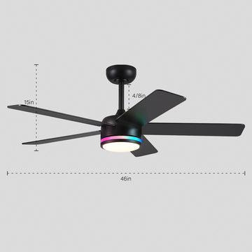 RGB Modern Black Ceiling Fan Light