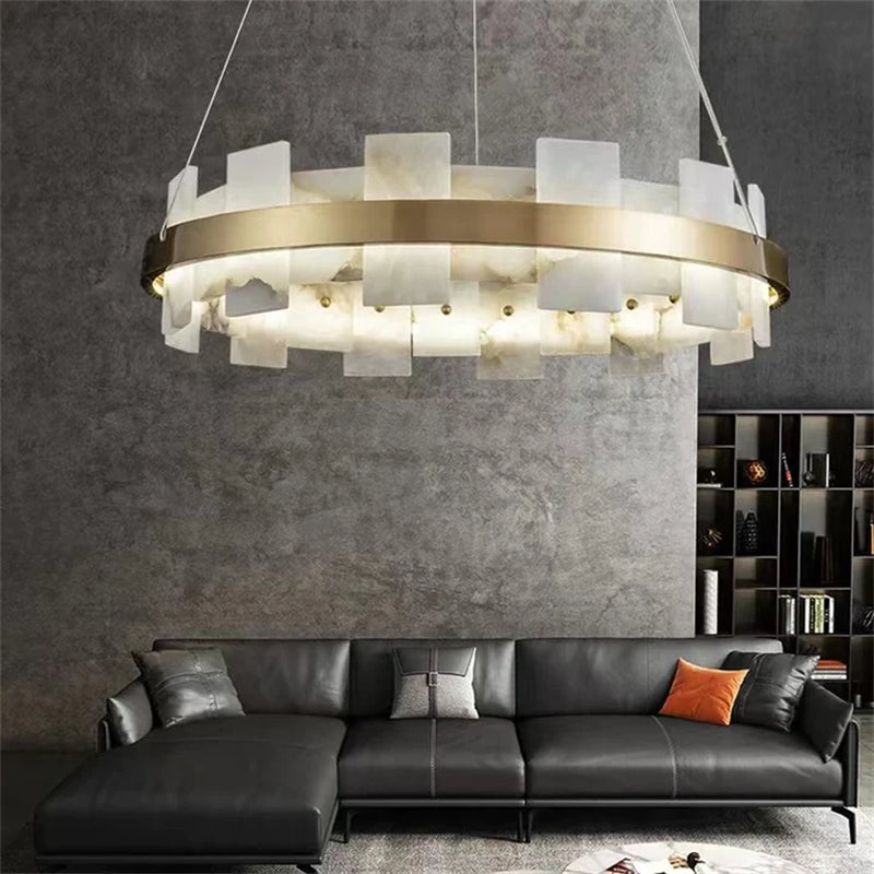 Fanci Anita Modern Round Alabaster Chandelier For Living Room