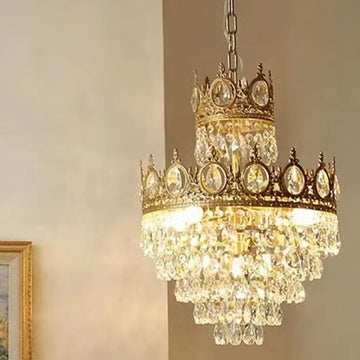 Designer Model Light Luxury Crown Crystal Pendant Chandelier for Bedside/Foyer/Dining Room