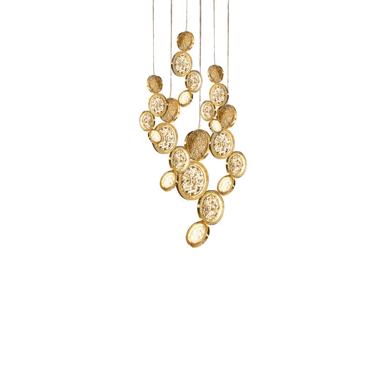 Modern Copper LED Circular Luxury Light Fixture. Staircase Chandelier  Kevin Studio 23.62" W x 47.24" H