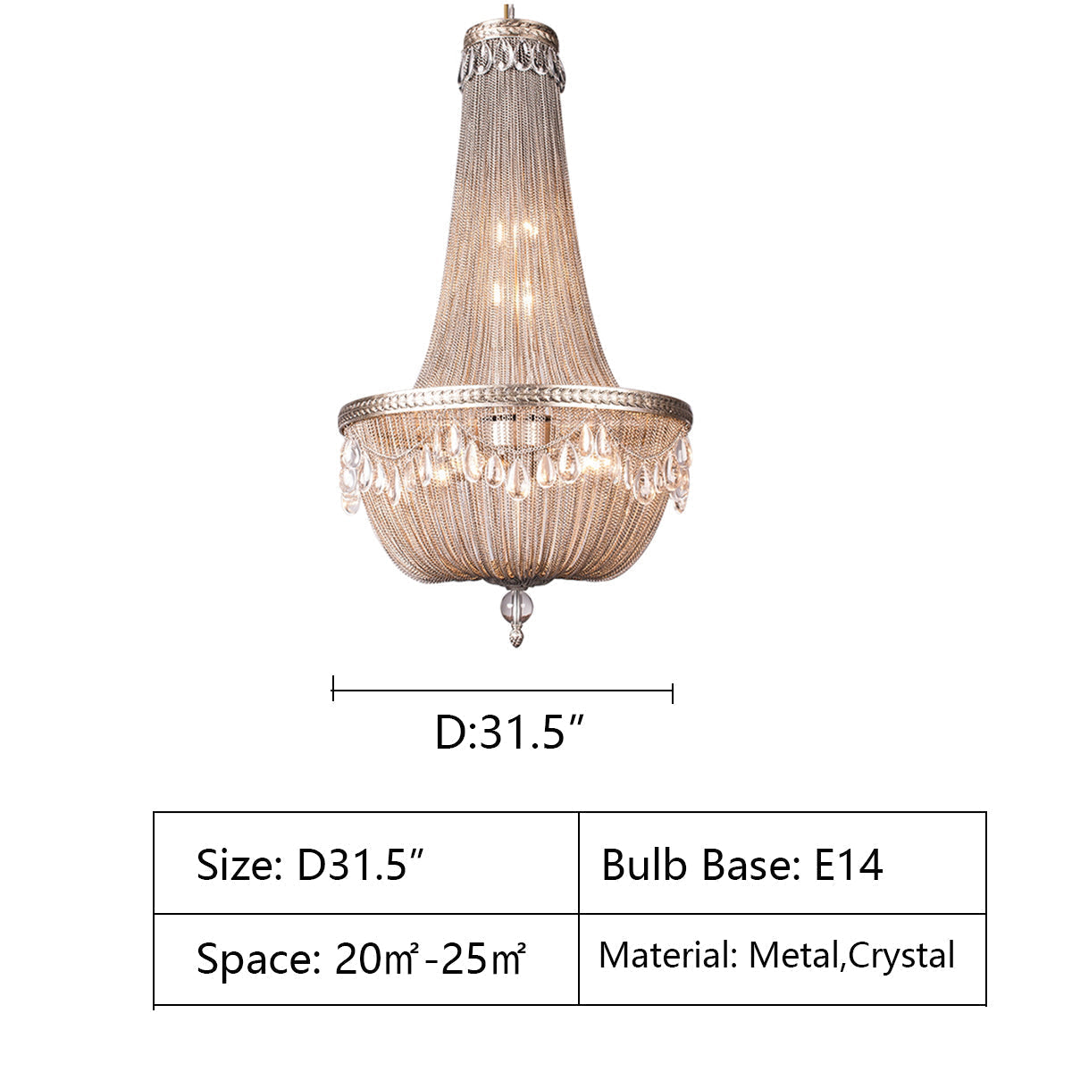 D31.5" oversize,huge,large,extra large,big,crystal,luxury,metal,chrome,gold,silver,duplex hall,villa,loft