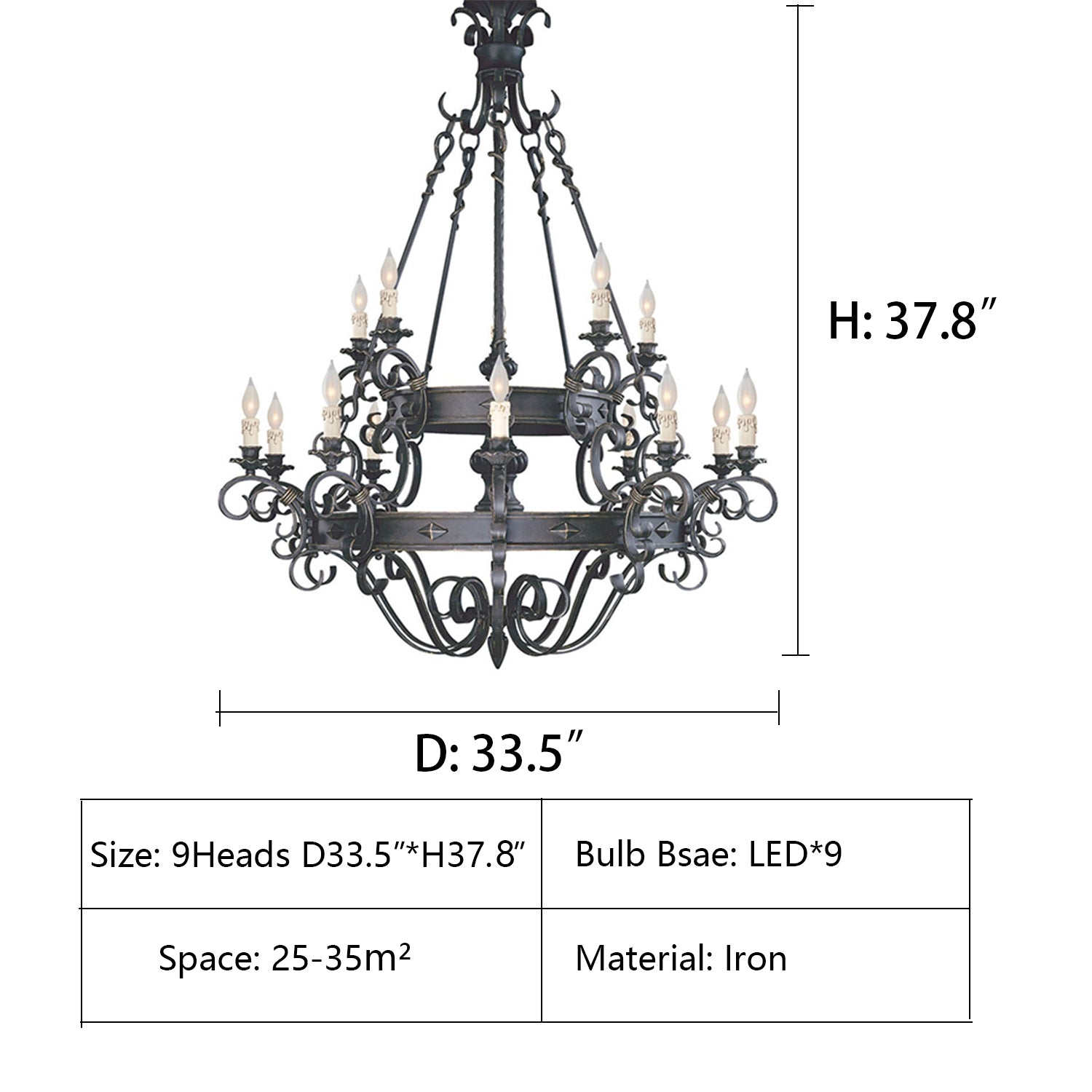 D33.5"*H37.8" chandelier,chandliers,iron,black iron,art,extra large.oversize,huge,big,loft,foyer,villa,duplex hall,candle,living room,cafe