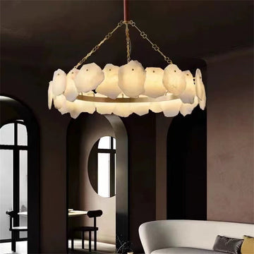 Noah Alabaster Modern Snowflake Round Chandelier