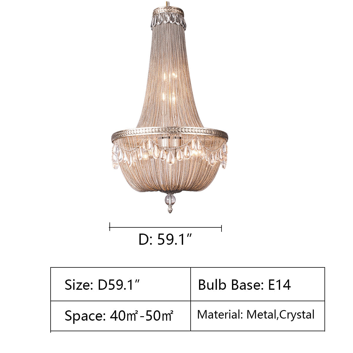D59.1" oversize,huge,large,extra large,big,crystal,luxury,metal,chrome,gold,silver,duplex hall,villa,loft