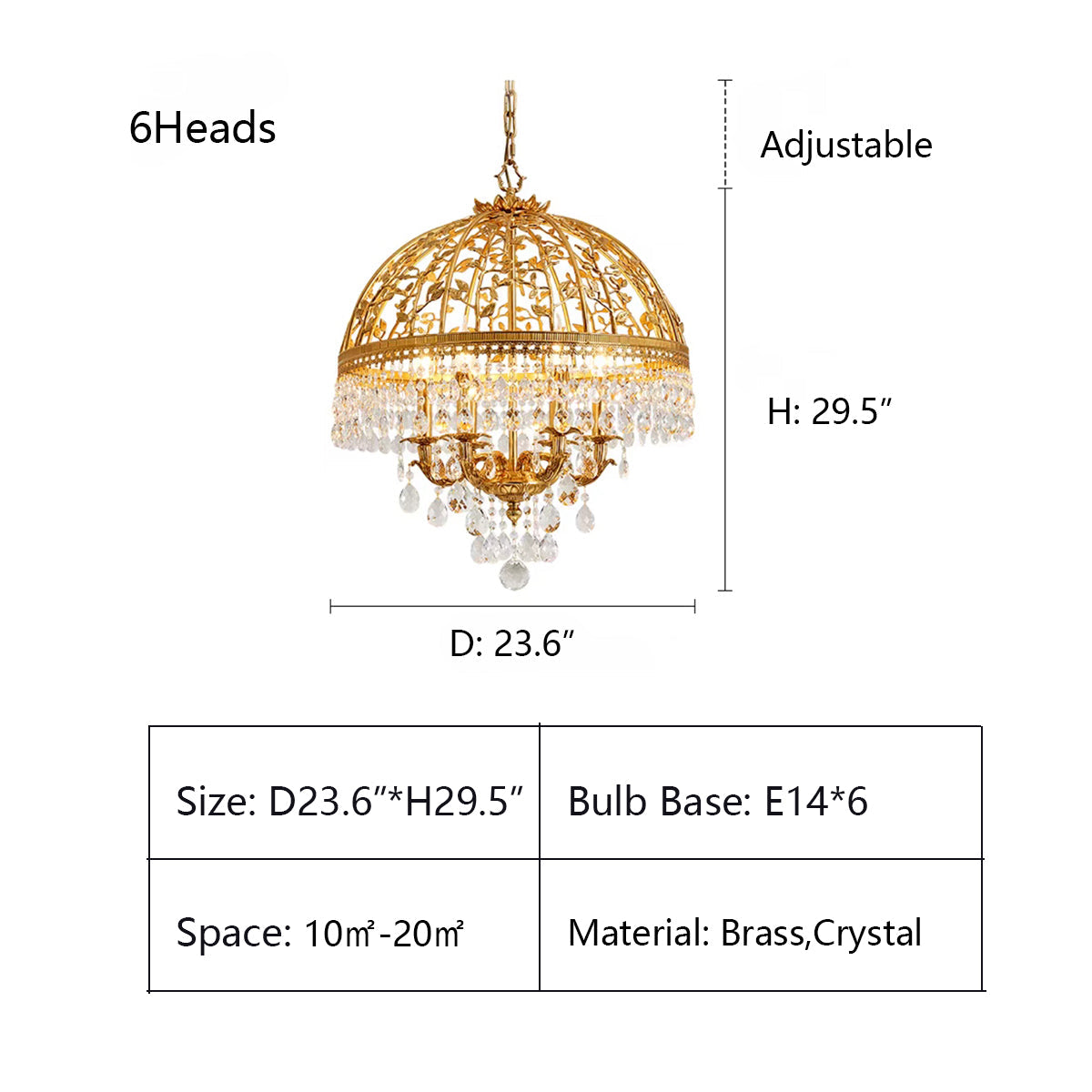 6Heads: D23.6"*H29.5" chandelier,chandeliers,gold,brass,crystal pendant,candle,branch,leaf,copper,hallway,entrys,living room,bedroom,dining table,vintage