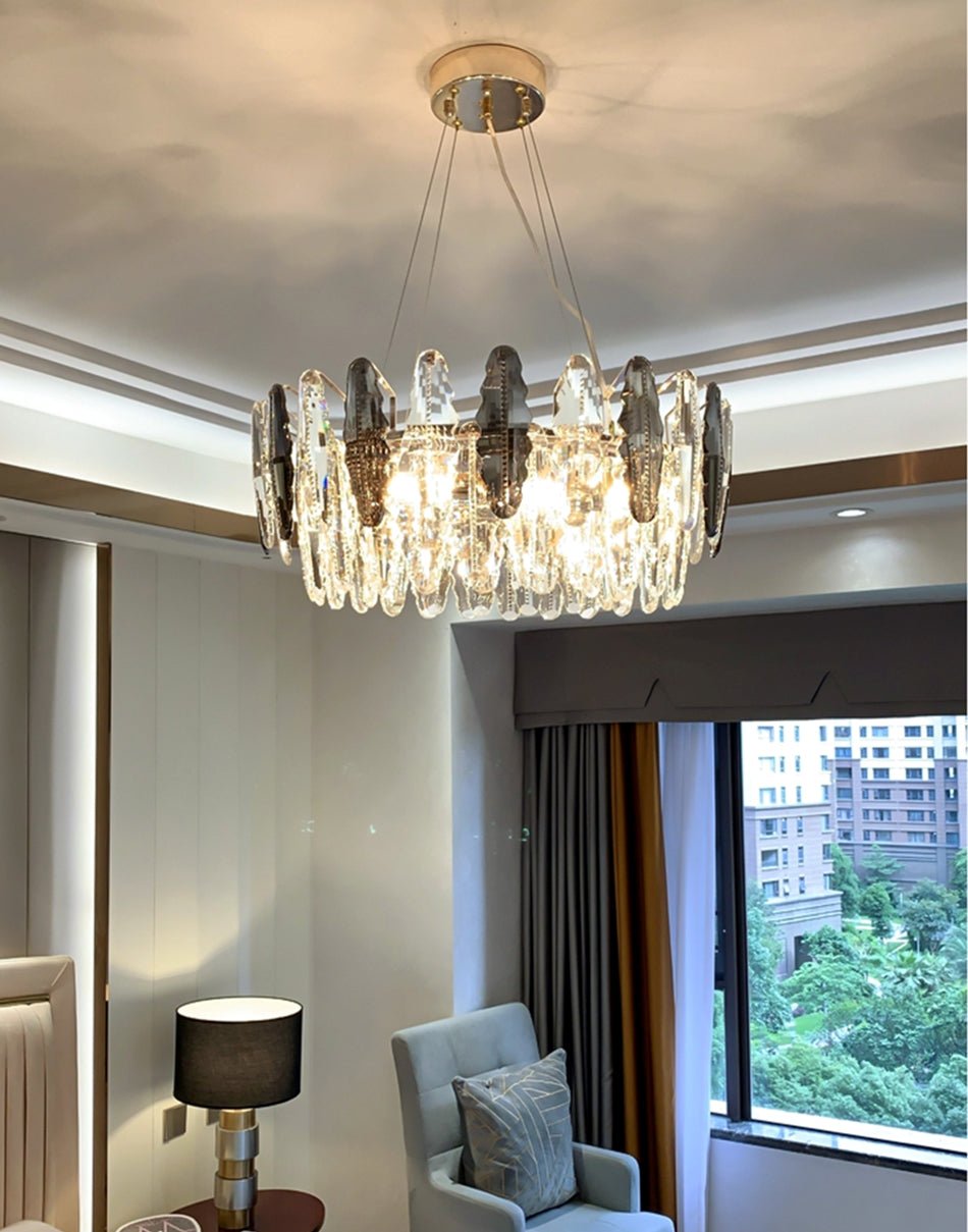 fancilighting Round Gold Crystal Shine Chandelier For Living Room, Kitchen Dia19.7*H9.8" / Warm White / Dimmable