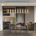 Modern Farmhouse 9-Light Brass Kitchen Island Chandelier with Adjustable Linear Design