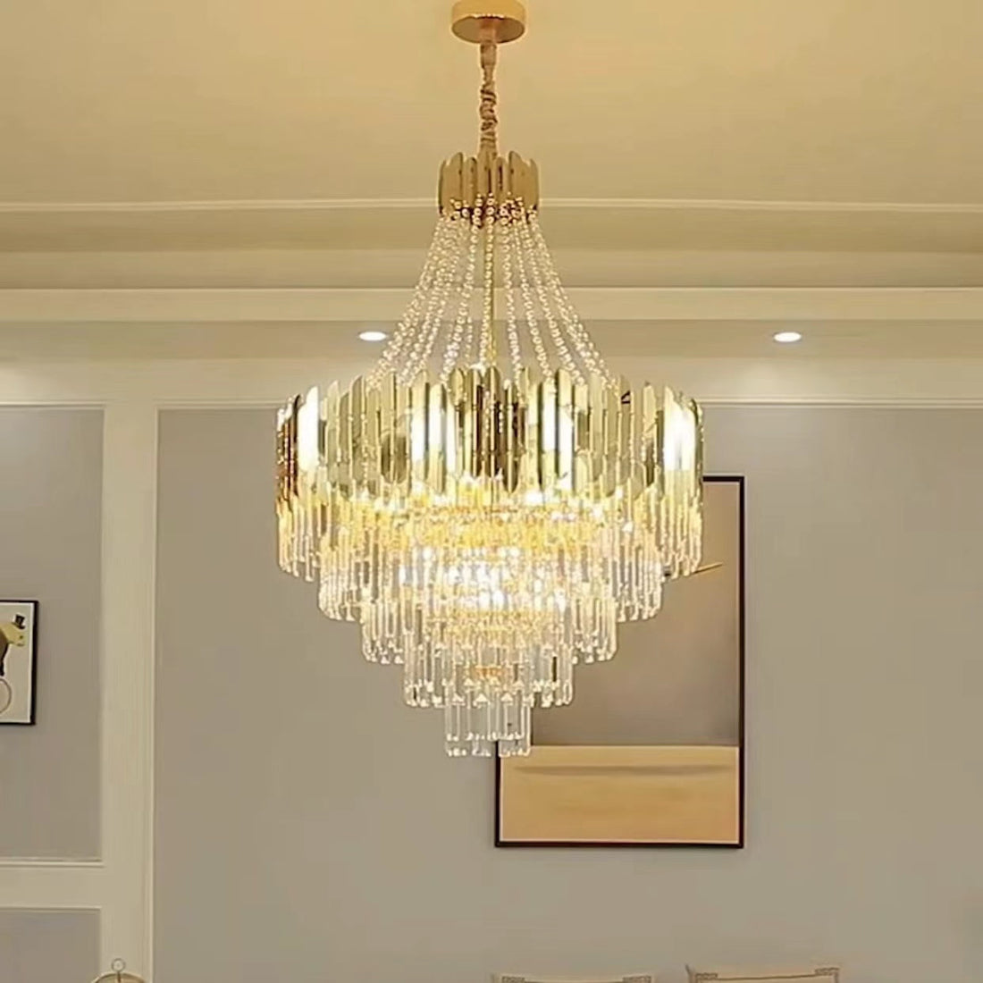 Hallway Golden Crystal Chandelier Luxury Ceiling Lamp for Living Room Staircase