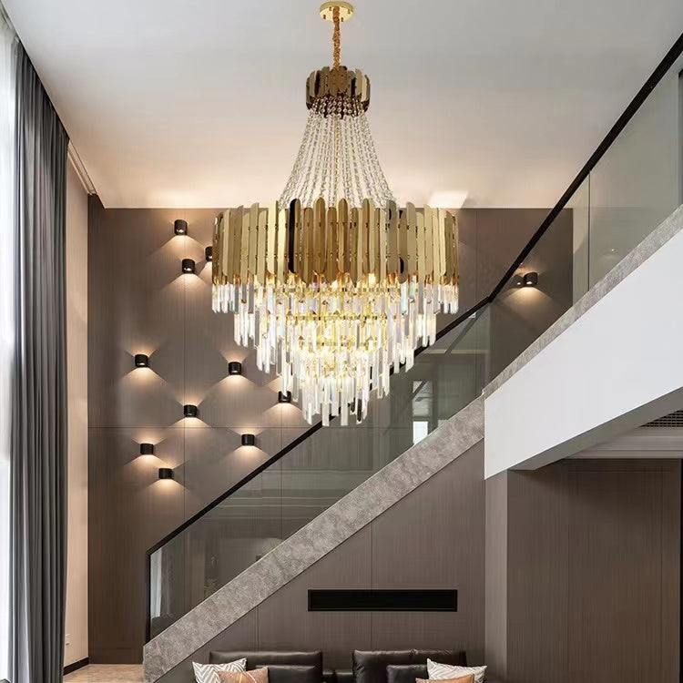 Hallway Golden Crystal Chandelier Luxury Ceiling Lamp for Living Room Staircase