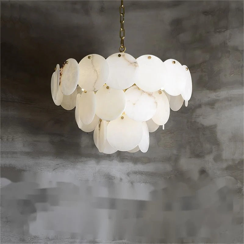 kaleena Alabaster Multi-Tiered Round Chandelier For Living Room, Upscale Chandelier Lighting