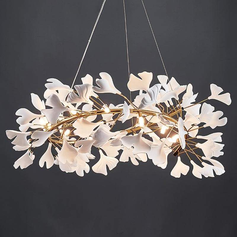 Fanci Ceramic Ginkgo Round Copper Chandelier