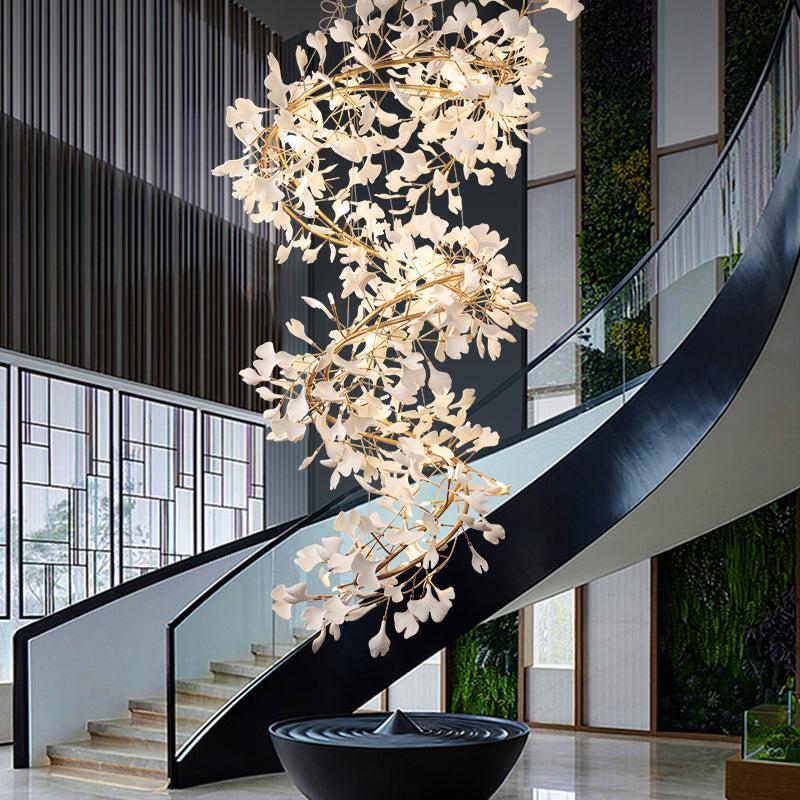 Ceramic Ginkgo Staircase  Long Branch Chandelier