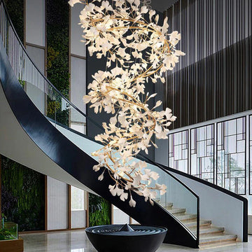 Fanci Luxury Ceramic Ginkgo Staircase Long Branch Chandelier