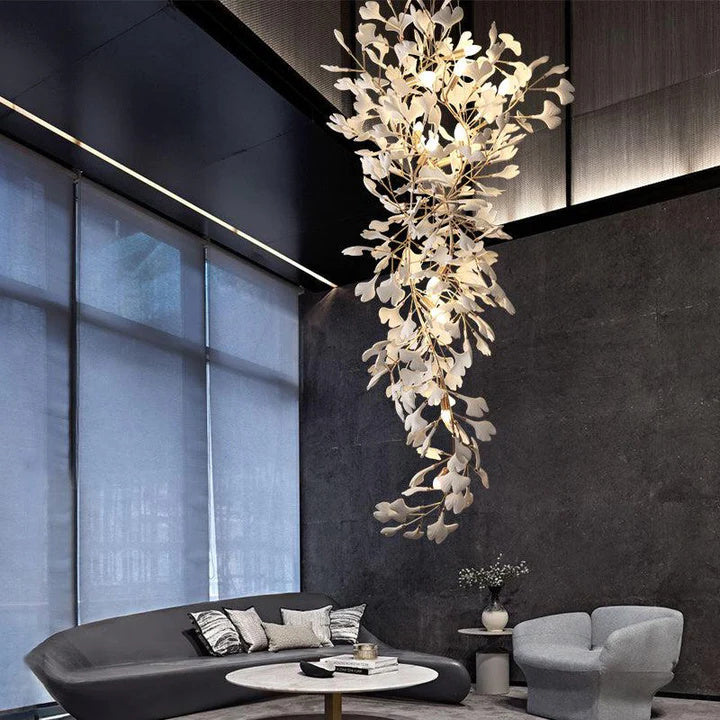 Fanci Luxury Ceramic Ginkgo Staircase Long Branch Chandelier